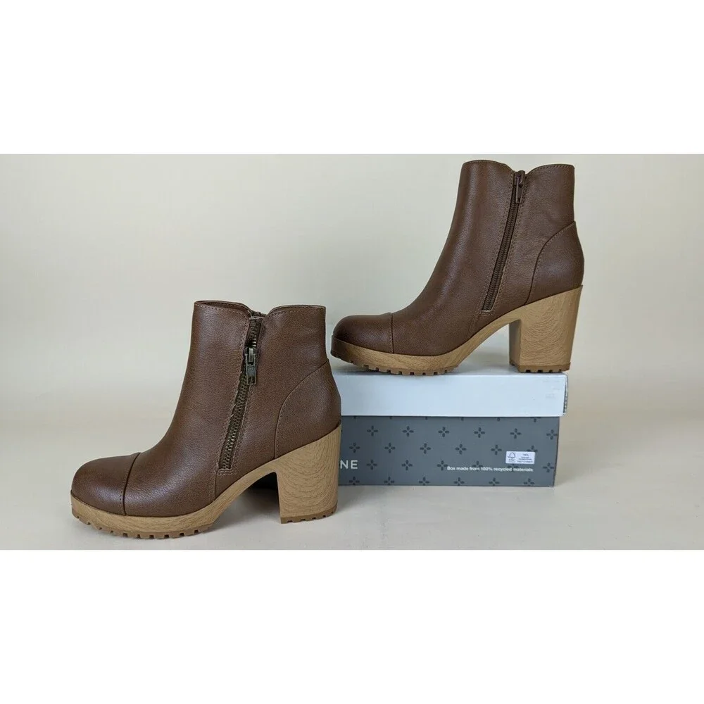 Sun Stone Rowaan Platform Booties Womens 5.5 M Brown Block Heels Boots Shoes NWB